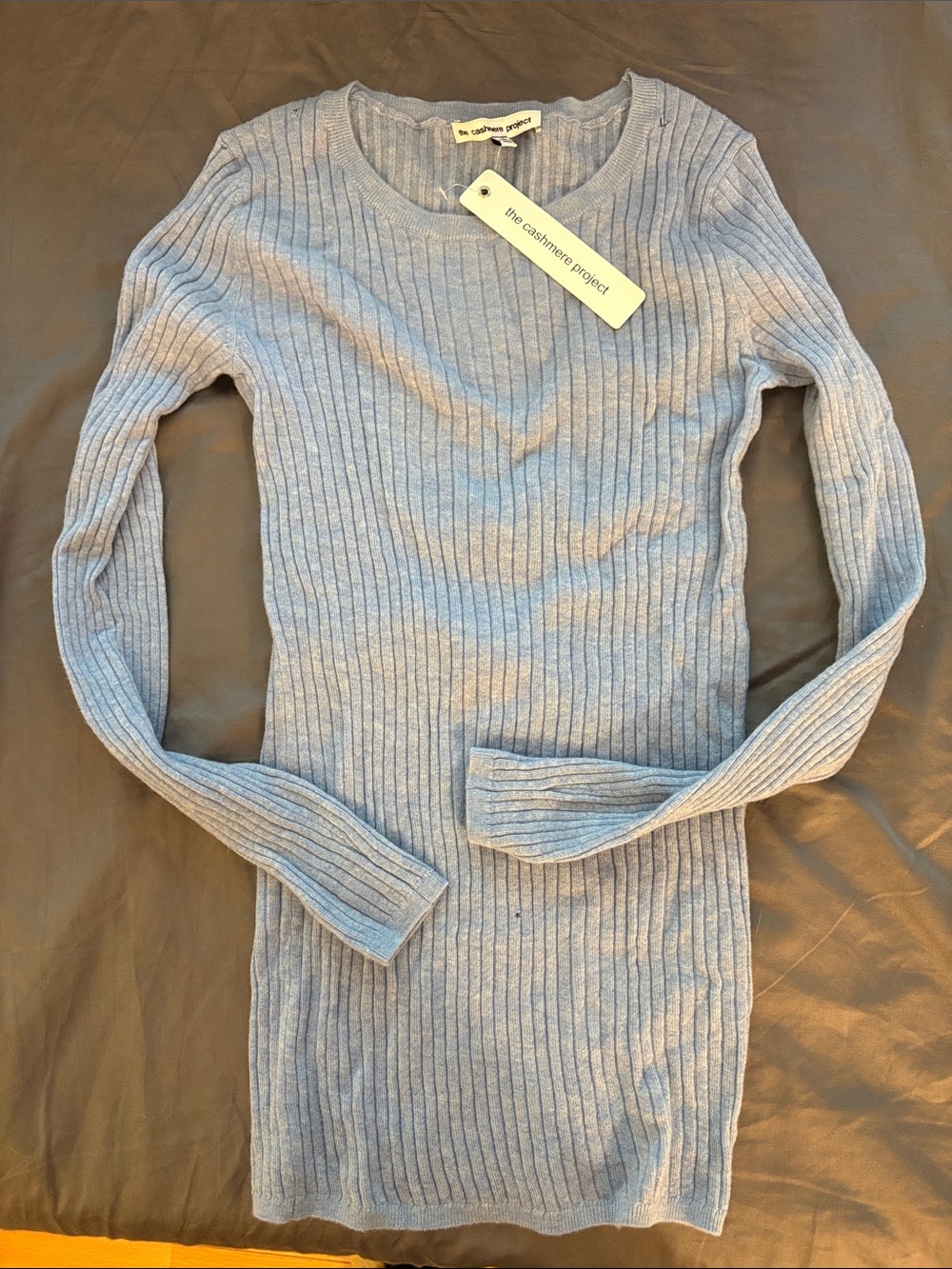 Cashmere Women's Ribbed Long-Sleeve Top in Light Blue